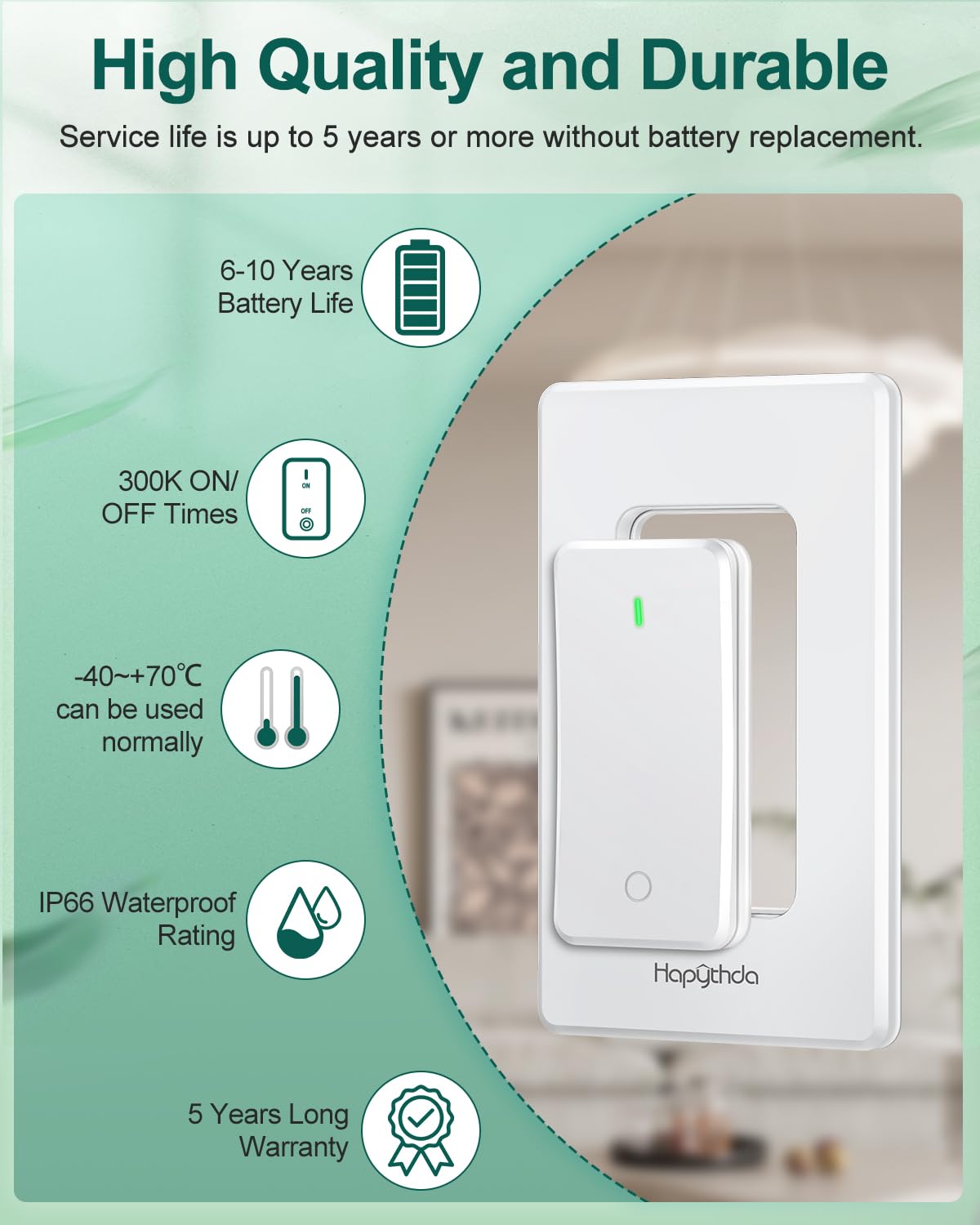Remote Control Outlet, Buckle Design Removable Wireless Wall Mounted Light Switch, 300 ft 15A 1500W, No Wiring Electrical Remote Outlet for Appliance