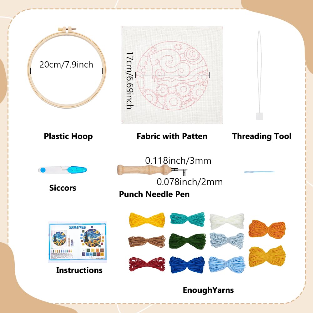 BEUNITONE Starry Sky Scenery Punch Needle Kit for Adults Beginners, Complete Embroidery Craft Kits with Needle, Hoop and Easy to Follow Instructions, Create Home Decor, Wall Hanging Art Making 20x20cm