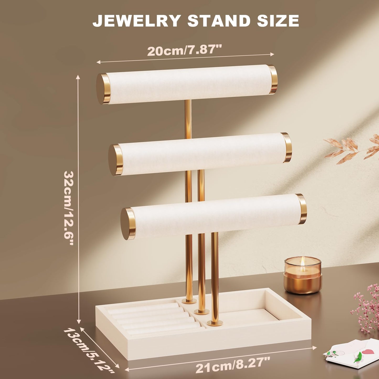 Abiglifty 3 Tier Necklace Holder Display, Jewelry Organizer, Jewelry Stand, Bracelet Display, Necklace Organizer, Bracelet holder, Jewelry Display for Necklace, Watches, Rings, Beige