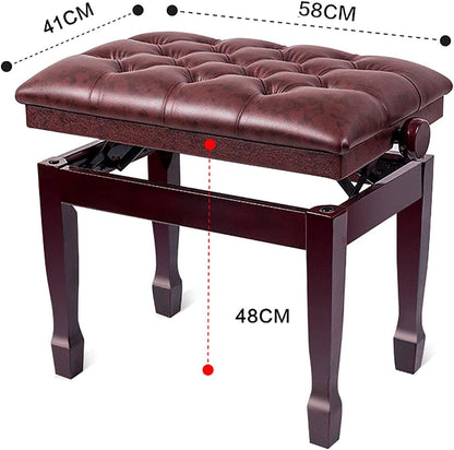 GAZOGJ Piano Stool Piano Bench Dressing Table Stool Genuine Leather Keyboard Bench Piano Stool, Height Adjustable Piano Bench with Storage Compartment, 58 x 41 x 48-58,Mahogany