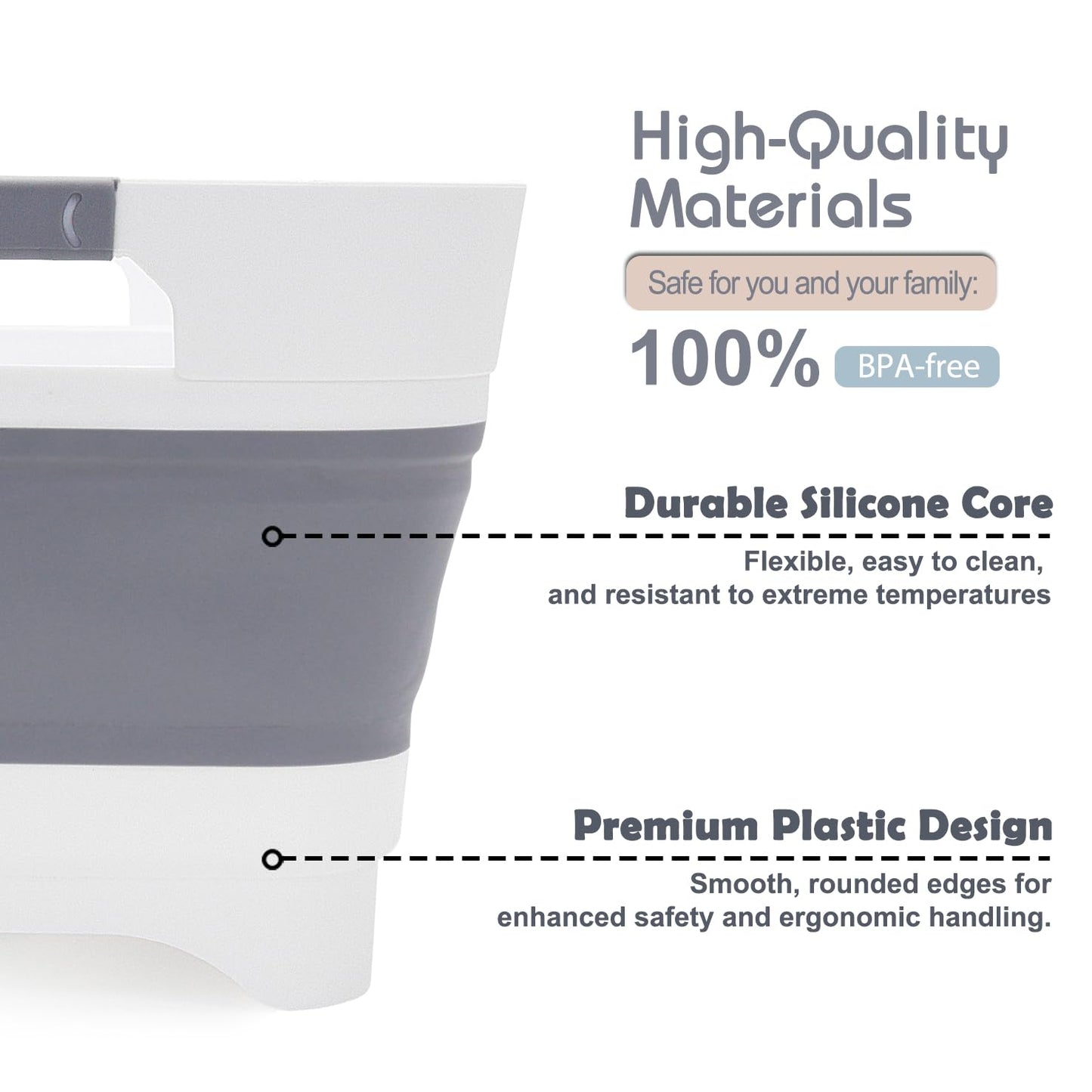 Collapsible Dish Basin with Drain Plug, 2.4 Gal 9L Foldable Wash Basin, Portable Sink Tub for Kitchen, Baby Bottles, Camping, RV, Vegetable Washing and Beverage Tub, Gray
