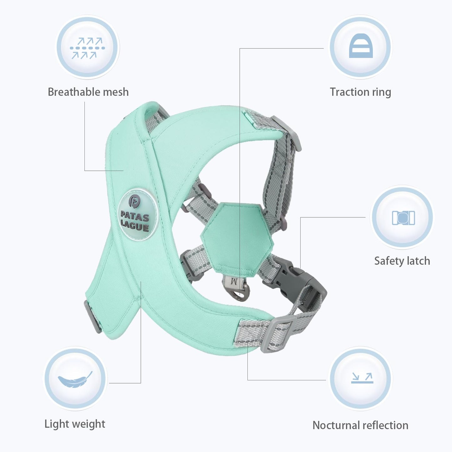 Patas Lague Dog Harness with Leash Set Adjustable Soft Padded Step-in Dog Vest No Choke No Pull Reflective for Small Medium Pets with Poop Bags and Dispenser, Solid and No-chew, Green S
