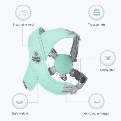 Patas Lague Dog Harness with Leash Set Adjustable Soft Padded Step-in Dog Vest No Choke No Pull Reflective for Small Medium Pets with Poop Bags and Dispenser, Solid and No-chew, Green S