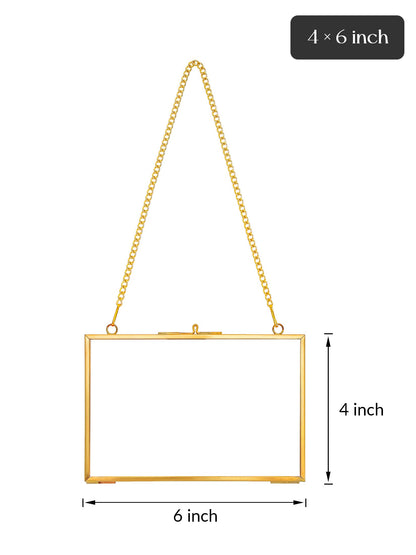 REDHUGO Hanging Pressed Flower Frame Handmade, Double Glass Picture Frame Floater frame Floating Frame for Pressed Flowers Home Wall Artwork, Rectangle Horizontal 4×6 inches, Gold (FRAME ONLY)
