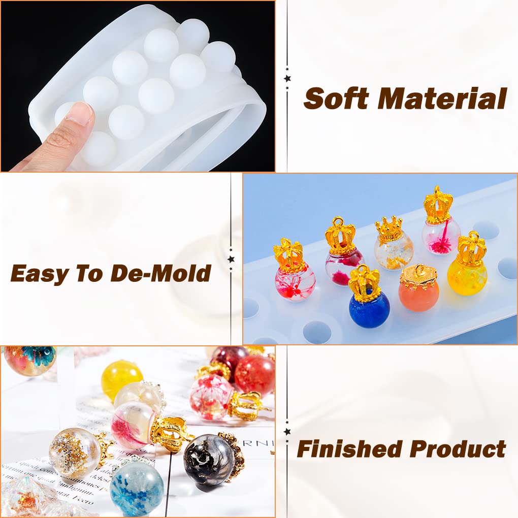 FineInno Sphere Resin Mold,20 Beads Silicone Molds, Crystal Ball Epoxy Casting Mould, Jewelry Making Mold for DIY Pendant Necklace Earring Bracelet Ring
