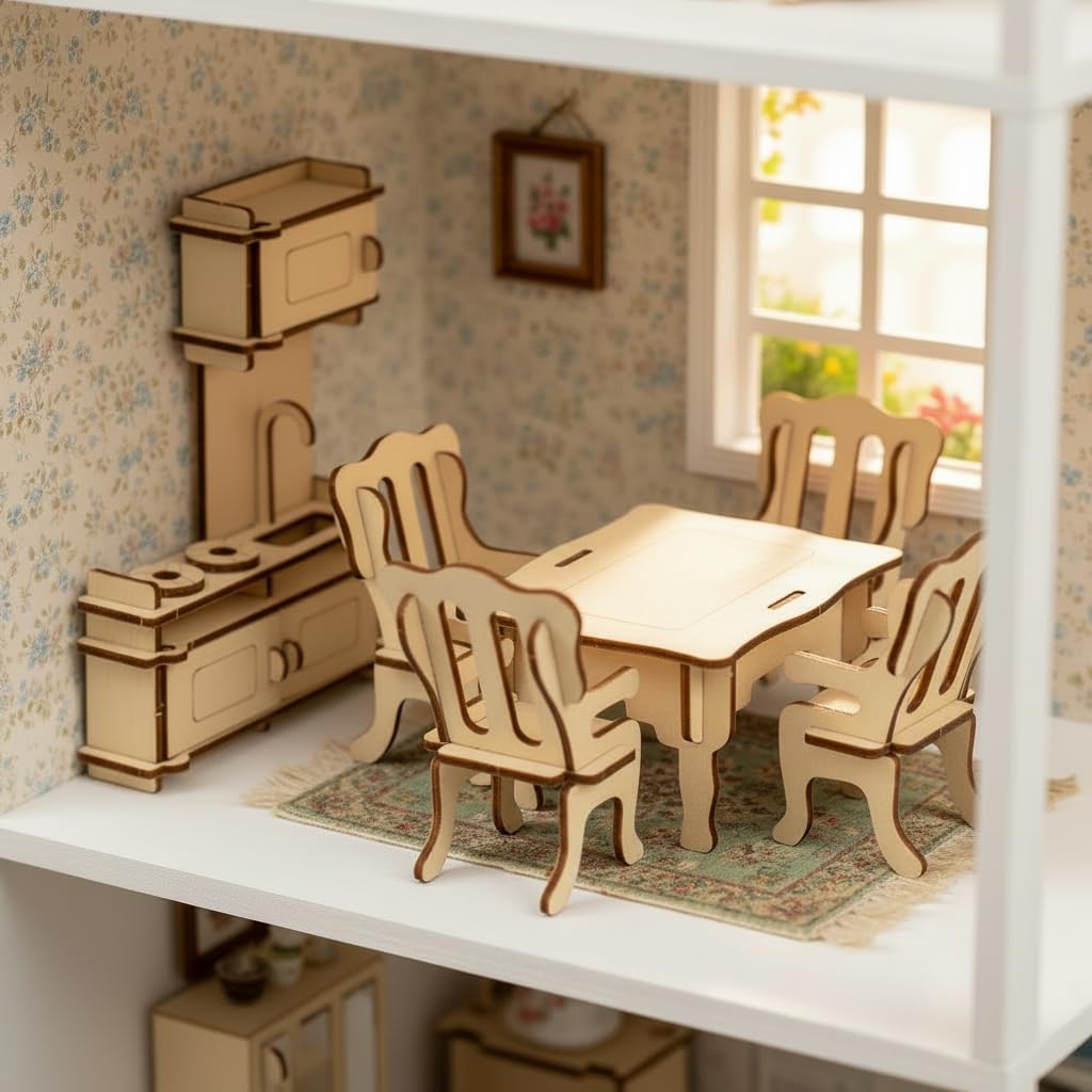 BOHS Wooden Dolls House Furniture 1/12 Scale - 3D Puzzles for Miniature Dollhouse Furniture Accessories - Large,28 PCS