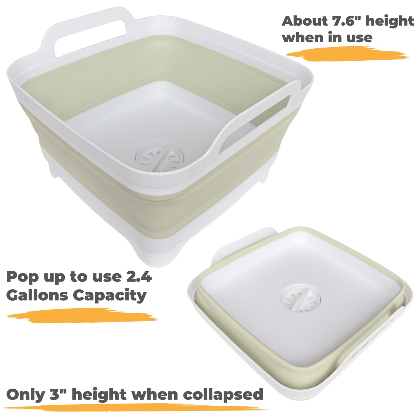 Collapsible Wash Basin for Baby Bottles - 2.4 Gallons Portable Wash Bin for RV Camping Sink, Space-Saving Dish Tub (Gray)