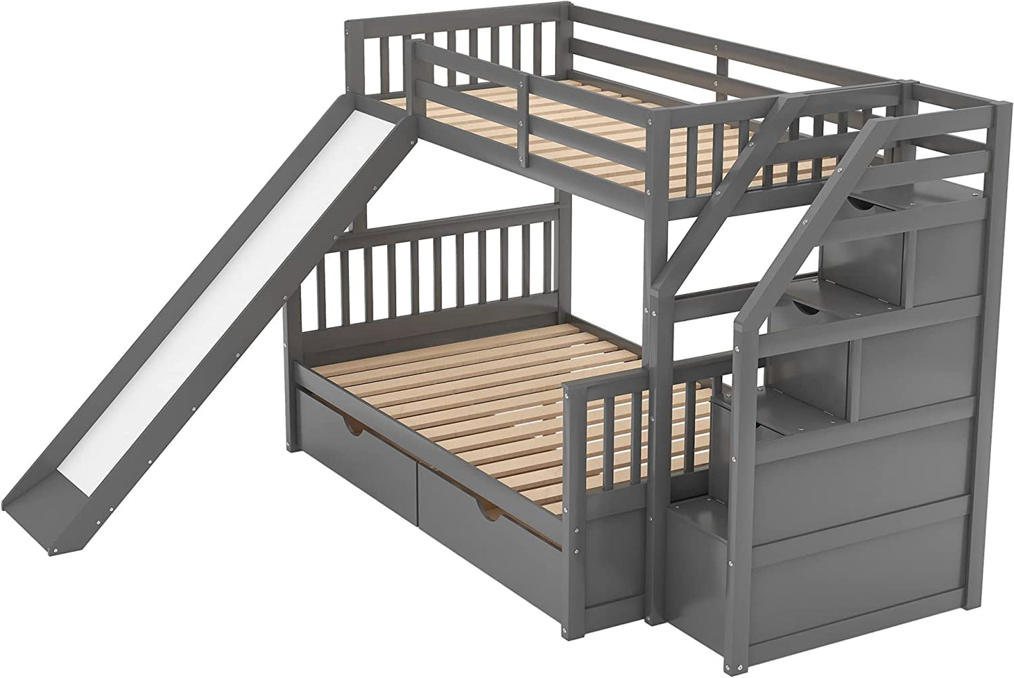 DNYN Full Size Loft Bed with Desk & Shelves & Ladder for Kids/Adults,Solid Wood Bedframe,High Loftbed with Safety Guardrails,Space Saving Design & No Box Spring Needed,79.3"×58.5"×65.4", Gray