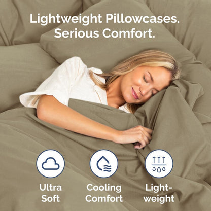 Skiennix Queen Pillow Cases Set of 4 - Ultra Soft Hotel Quality Covers - Wrinkle Free & Fade Resistant - Khaki