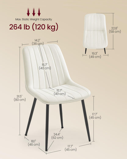 VASAGLE Dining Chairs Set of 6, Upholstered Kitchen Chairs, Synthetic Leather, Max. Load 264 lb, Steel Legs, Curved Backrest, for Dining Room, Cloud White and Ink Black ULDC090WH02-3J