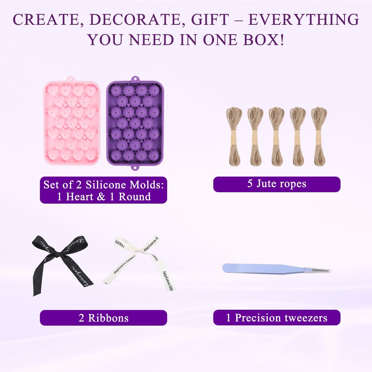 DIY Soap Making Kit Soap Molds,2 Pack Heart & Circle Molds with Hemp Rope, Black White Ribbon for Handmade Soap (Without soap Base) Perfect Mother's Day, Wedding, Newlywed DIY Gift