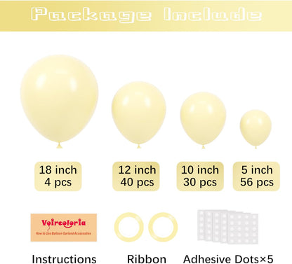 Voircoloria Pastel Yellow Balloon Garland Kit - 130pcs Latex Balloons in Various Sizes for Parties & Events