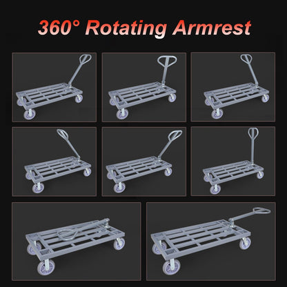 Heavy Duty Platform Cart - Foldable Handle, 180° Rotation, Flatbed Hand Truck for Warehouse, Construction, Moving, Commercial Use