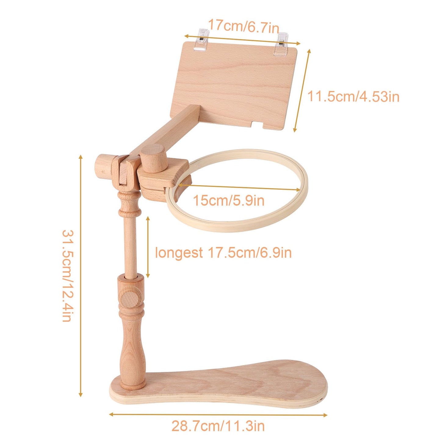 Wood Stitching Embroidery Hoop Stand, Adjustable 360° Rotatable Wooden Embroidery Holder Hands-Free Needlework Holder for Sitting/Lap Frame Cross Stitch Needlepoint Projects