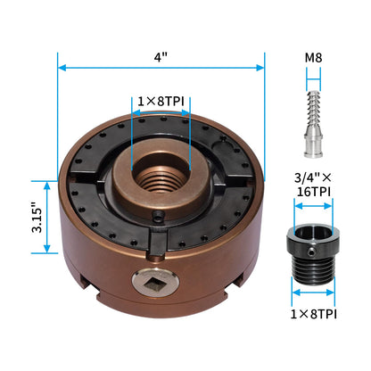 SIIIXS 4 Inch Wood Lathe Chuck Set 1"X8TPI Thread & 3/4"X16TPI Adapter, Self-Centering 4 Jaw Wood Turning Chuck