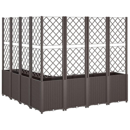 Xolmizyn Modular Garden Planter with Trellis, 63 x 63 x 55 Inch Large Outdoor Raised Bed for Climbing Plants, Weather Resistant Synthetic Polypropylene Plant Box, Brown