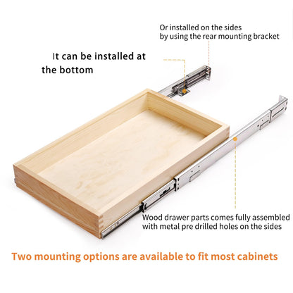 Mulush 26''W x 21''D x 3''H Pull Out Cabinet Drawer Soft Close Slide Out Wood Organizer for Kitchen, Finished, Bottom and Side Assembly (Wood Drawer Part Width is 25inch)
