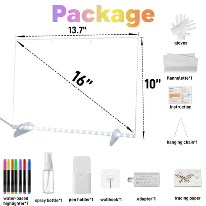 Tobaisaa LED Drawing Board for Kids, 16" Rechargeable Light Up Drawing Pad, Acrylic Dry Erase Board with 7 Markers & Cleaning Kit, Creative Gift for Boys Girls Ages 3 4 5 6 7 8 9 10 12+ Years Old