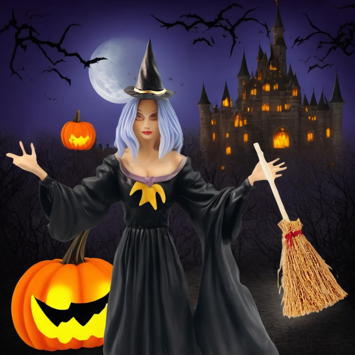 GXXMEI 50PCS/set Mini Witch Hat with Mini Broom Miniature Straw Brooms with Red Rope Plastic Witch Hats and Brooms for Halloween for Halloween Party Craft Witches Decoration Accessory