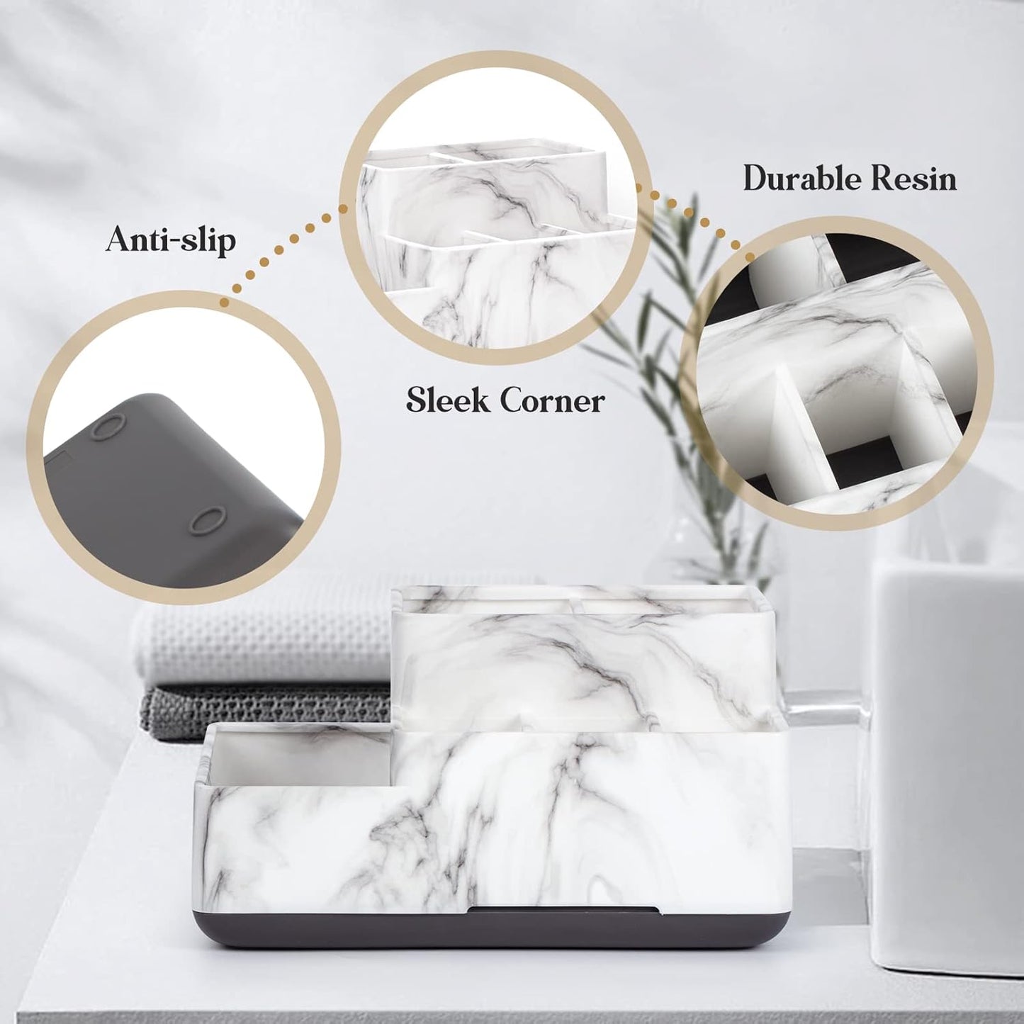 Toothbrush Holder Bathroom Organizer, 5 Compartments for Cosmetic, Makeup, and Office Stationery Storage