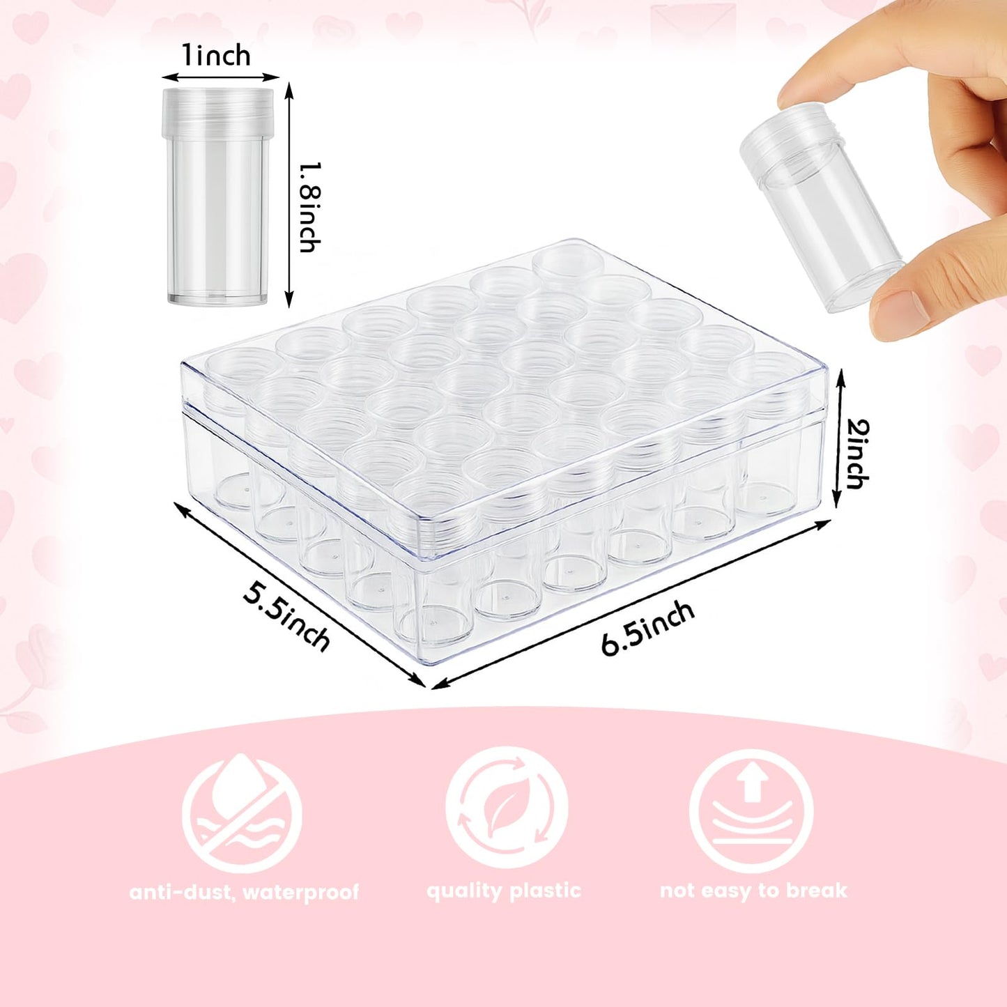 BigOtters Embroidery Diamond Storage Box, 30PCS Big Clear Plastic Bead Containers with Silicone Funnel for Jewelry Painting DIY Art Craft Rhinestones Sewing Cosmetic Nail Glitter Powder