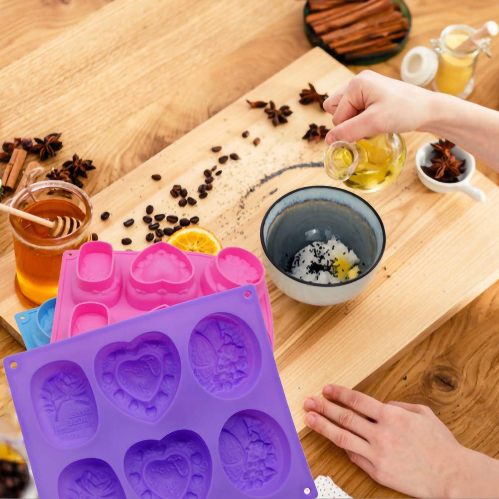 Helpcook 3 Pack Silicone Soap Molds, 6 Cavities, Mixed Patterns, BPA Free, Easy Release
