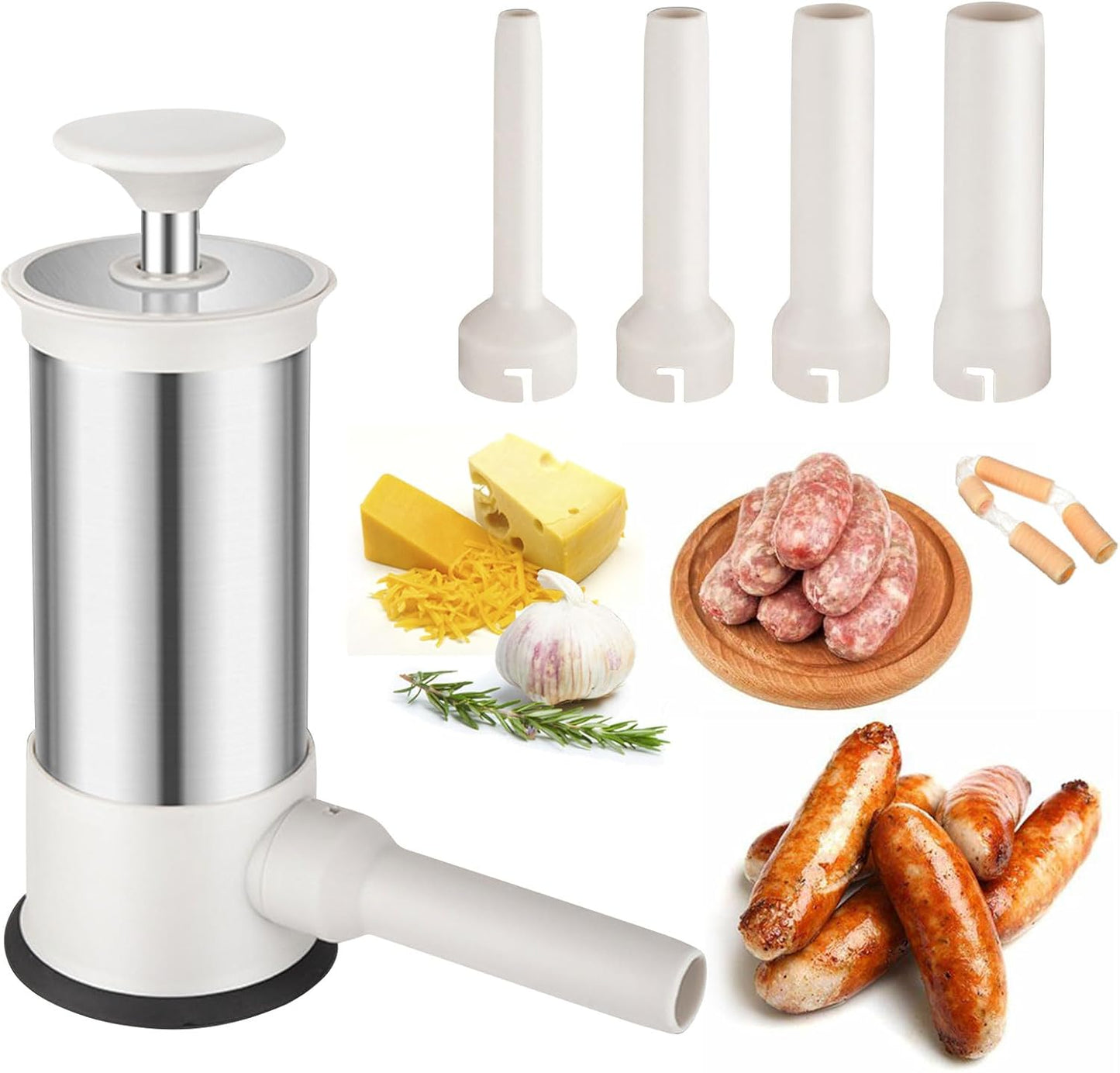 2.2-Pound 4 Nozzles Manual Sausage Stuffers, Household Vertical Sausage Makers with Stuffing for Homemade Sausage