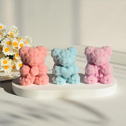 Rose Bear Silicone Mold, DIY Teddy Bear Candle Making Kit, Heart Design