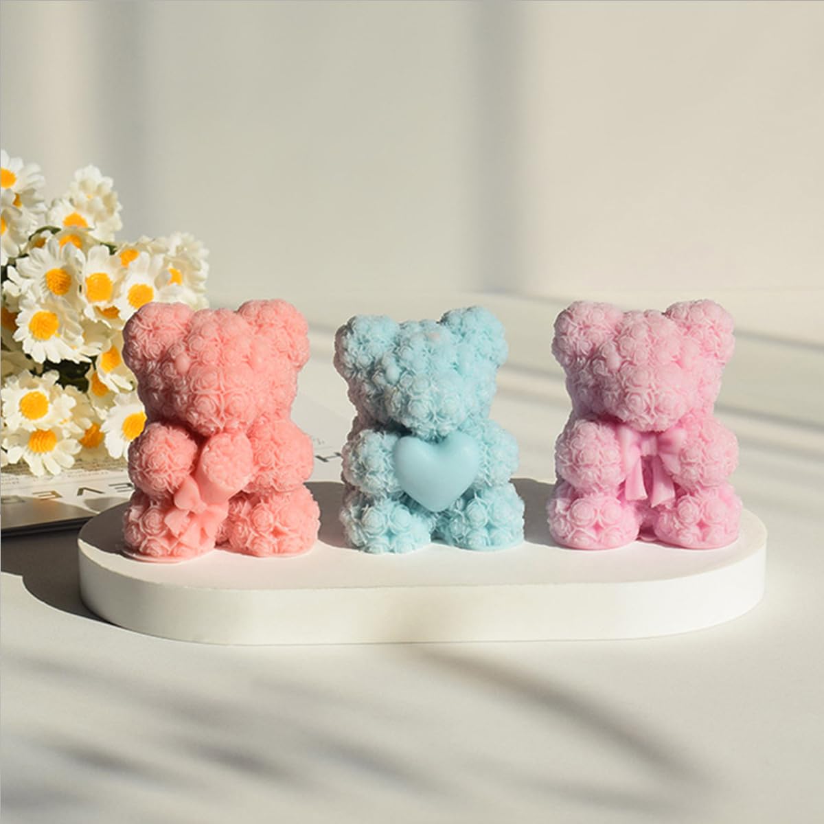 Rose Bear Silicone Mold, DIY Teddy Bear Candle Making Kit, Heart Design