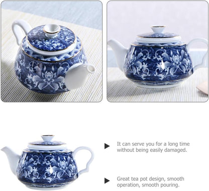 Alipis Porcelain Teapot, Blue and White Chinoiserie Chinese Teapot with Strainer Hole for Kung Fu Tea