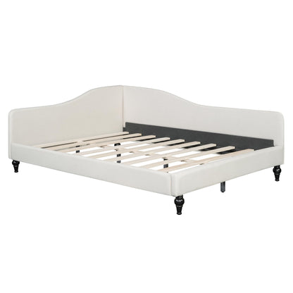 Merax Full Size Bed Frame Daybed, L-Shaped Linen Corner Sofa with Solid Wood Legs for Living Room & Guest Room, No Box Spring Needed, Beige