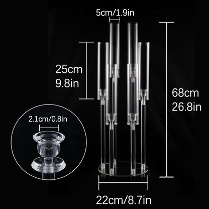 2pcs 6 Arm Acrylic Candle Holder with Round Base for LED Candles - Different Heights for Elegant Decor