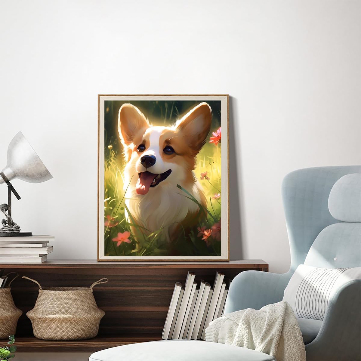 YEEIFFD Christmas Corgi Dog with Flowers Diamond Painting Kits for Adults, 5D Diamond Art Full Drill Gem Arts for Beginner Home Decoration Painting for New Year, Valentine's Day 12x16 in