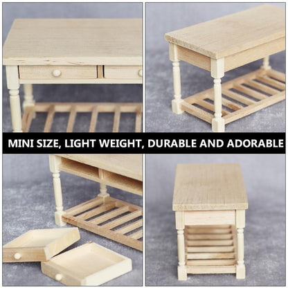 Mini Furniture Model Adorable Furniture Ornament Wooden Decoration Mini Desk Model Mini House Desk Simulation Furniture Mini House Furniture Miniature Adornment Wooden Mini Desk