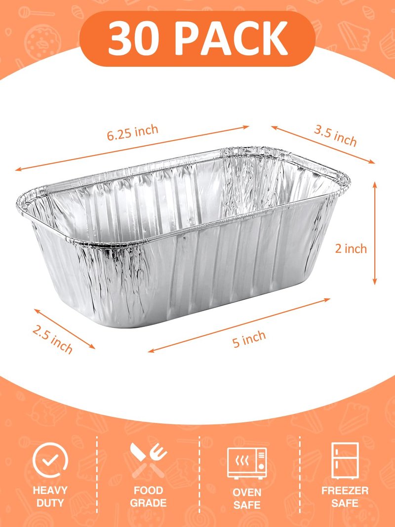 NEEBAKE 30 Pack 6x3.5x2 Disposable Aluminum Loaf Pans - 1 Lb Mini Loaf Pans, Small Aluminum Tin Foil Baking Pan, Food Containers for Baking, Cakes, Bread, Meat, Loaves