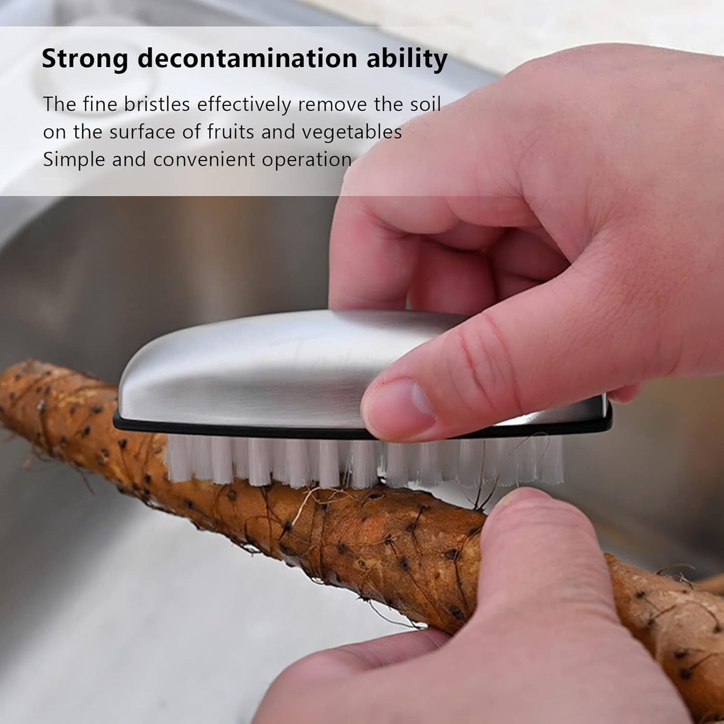 Ergonomic 304 Stainless Steel Cleaning Brush - Fruit & Vegetable Scrubber for Kitchen Hygiene