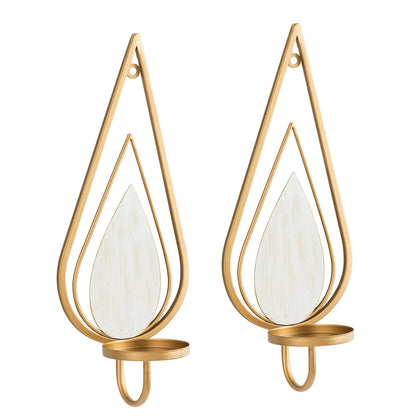 ZOOYOO Gold Wall Sconce Candle Holders Set of 2 - Metal Raindrop Hanging Iron Candle Sconces for Home Decor, Bedroom, Living Room (Gold, Modern)