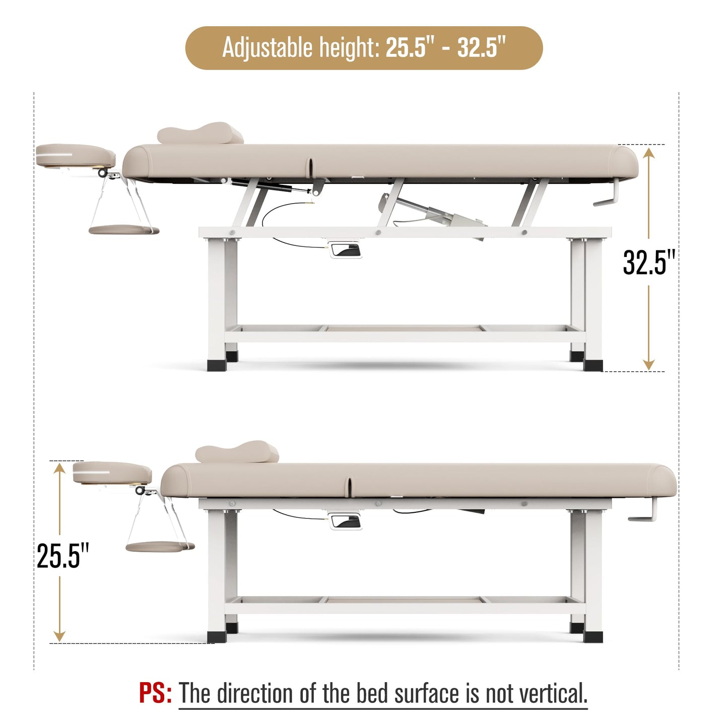 Dolonm 30 Wide x 75 Long Heavy Duty Electric Stationary Massage Table with Backrest Adjustable and Storage Space for Treatment/Medical Spa/Facial/Beauty/Massage Bed and More - Beige Gray