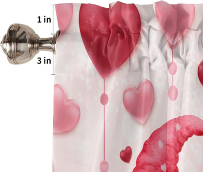 ALAGEO Valentines Valances Window Curtain, Pink Gnomes Kitchen Valances, Rod Pocket Love Heart Balloon Short Topper, 54