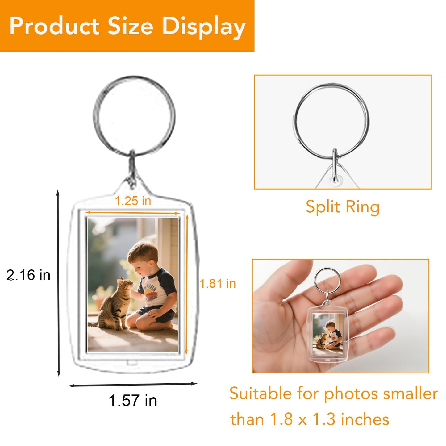 Aiqriwv 150-Pack Clear Acrylic Photo Keychains - Blank Insert Keychain with Metal Ring for DIY Personalization, Gift Favors, Double-Sided Display (2.17" x 1.57")