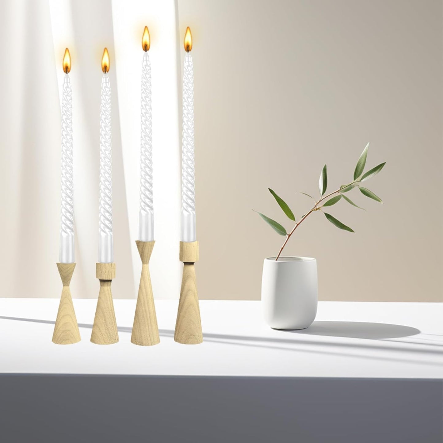 Kemladio 4 pcs 10 inch Taper Candles - Unscented Tapered Candles for Fancy Dinner, Halloween Party Decorations, White