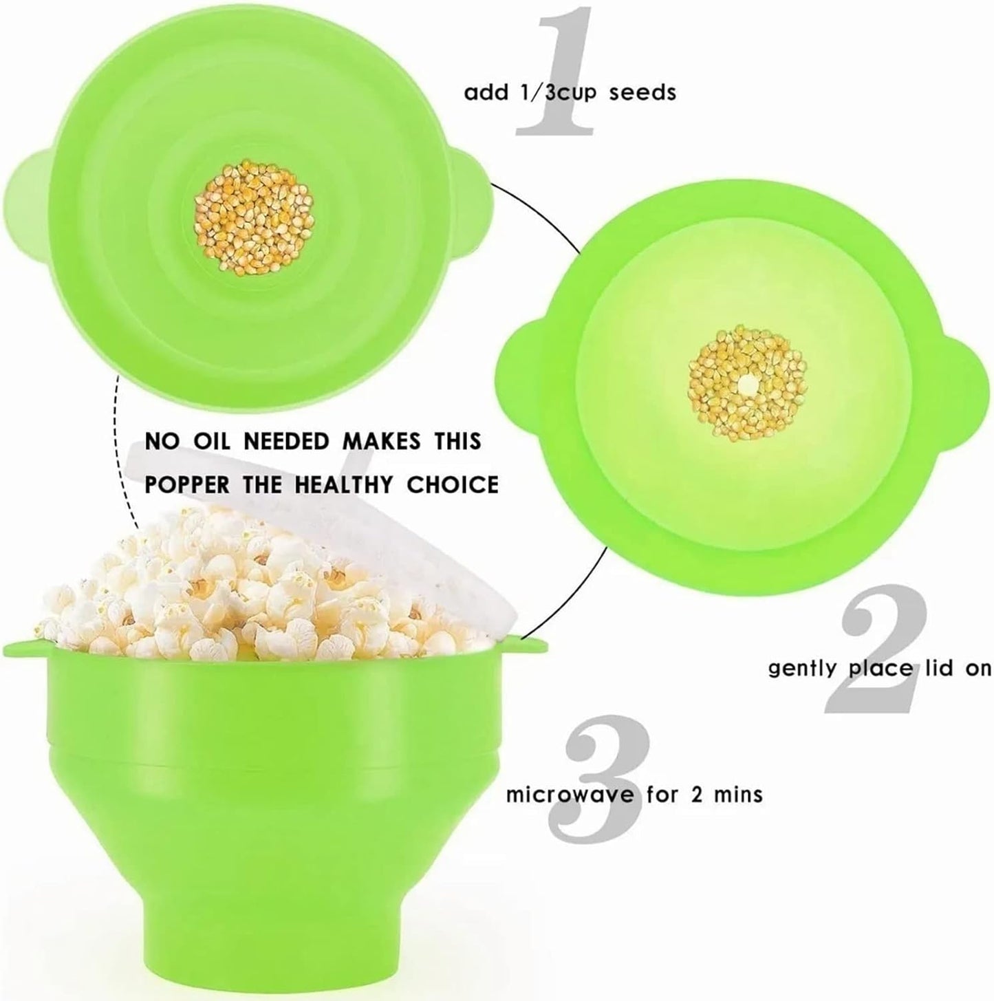 Collapsible Silicone Popcorn Popper Bowl with Lid, Microwave Hot Air Popcorn Maker, Silicone Collapsible Bowl