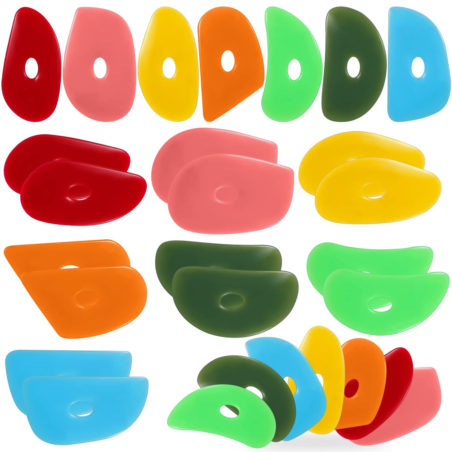 Sherr 21 Pcs Soft Ribs for Pottery Clay Silicone Rib Ceramics Tools Pottery Rubber Clay Ceramic Ribs for Adult DIY Smooths Shapes Sculpting Tools, 7 Styles(Bright Color,Classic Style)