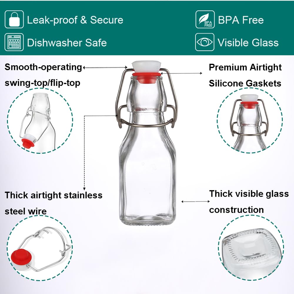 ZEBEIYU Swing Top Glass Bottles 4 oz With Flip Airtight Lids for Home Brewing, Beverages, Oil, Vinegar, Water, Soda, Kefir, Limoncello, Homemade liquor, vanilla（10 Pack
