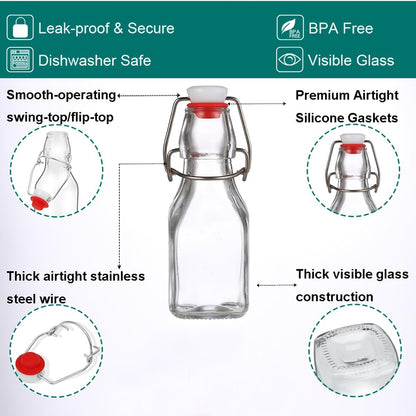 ZEBEIYU Swing Top Glass Bottles 4 oz With Flip Airtight Lids for Home Brewing, Beverages, Oil, Vinegar, Water, Soda, Kefir, Limoncello, Homemade liquor, vanilla（10 Pack