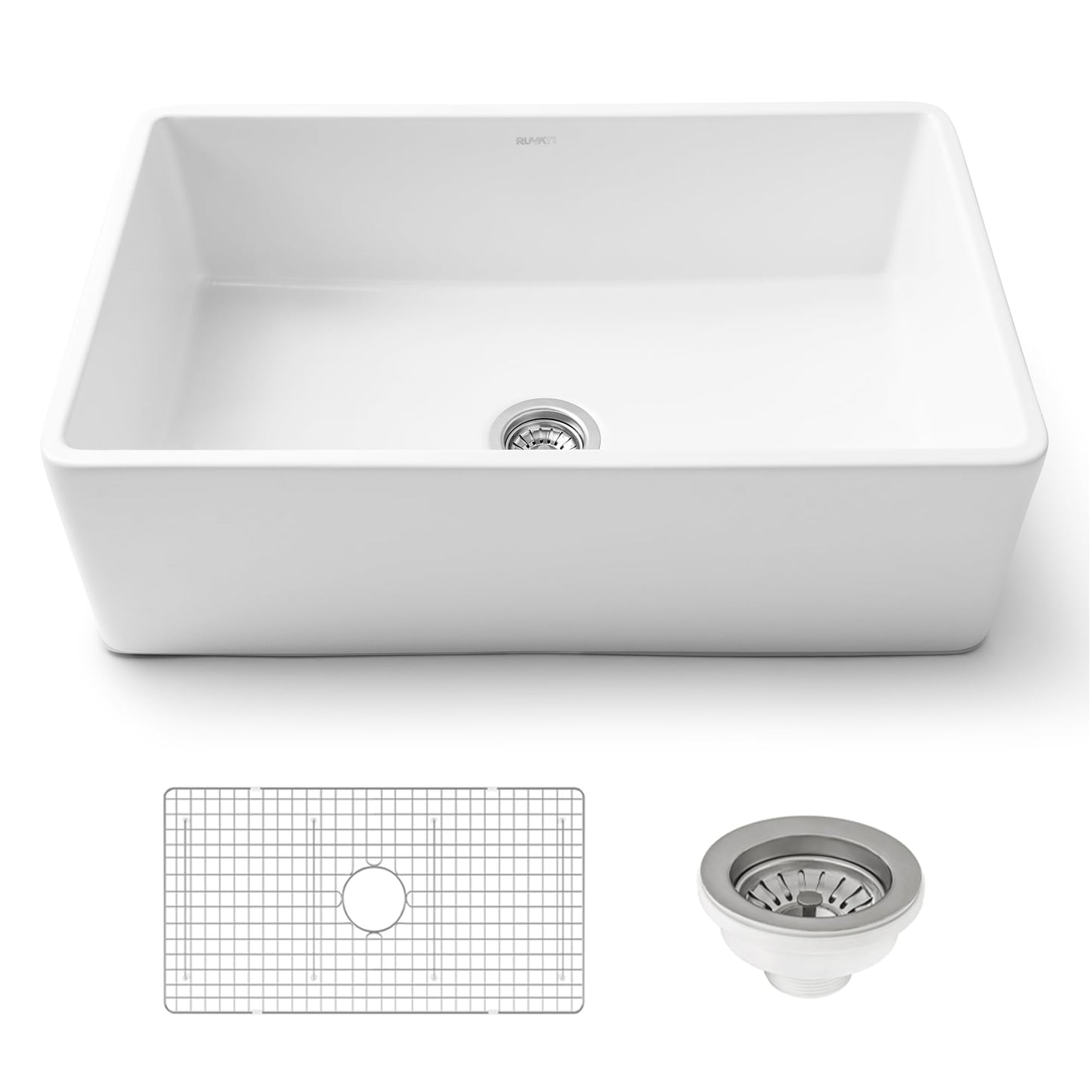 Ruvati 33 x 20 inch Fireclay Reversible Farmhouse Sink - Apron-Front Single Bowl Kitchen Sink - Resistant to High Temperatures - White - Made in ITALY - RVL2300WH