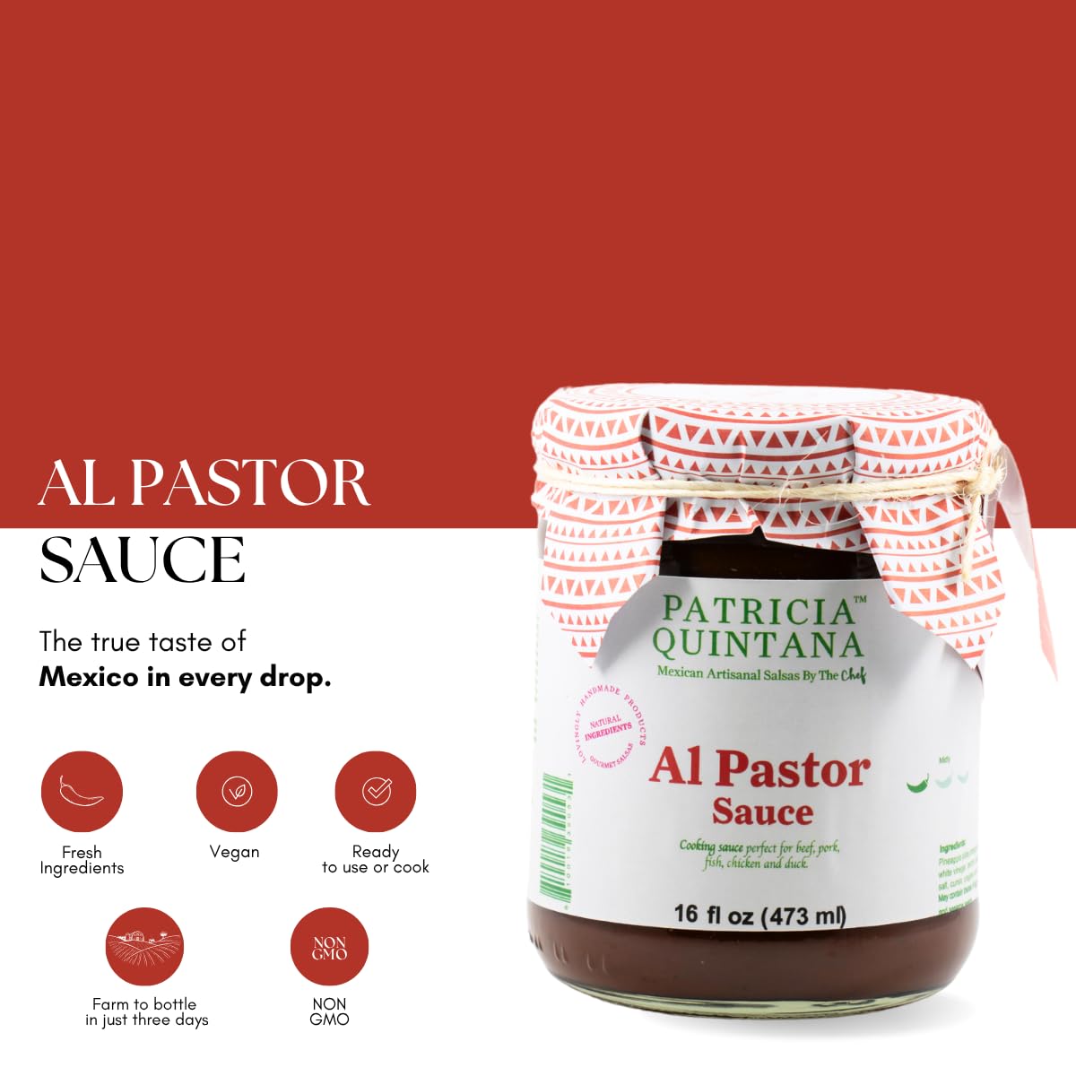 Patricia Quintana Al Pastor Cooking Sauce - Authentic Artisanal Mexican Marinades - Perfect for making Al pastor Tacos, Burgers, Grilled Chicken and More (16 oz, 2 Jars)