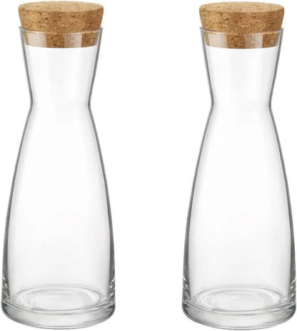 Set Set 2-18.5 oz Bormioli Rocco Ypsilon Glass Carafe with Cork Tops, of Contemporary Juice Containers & Drink