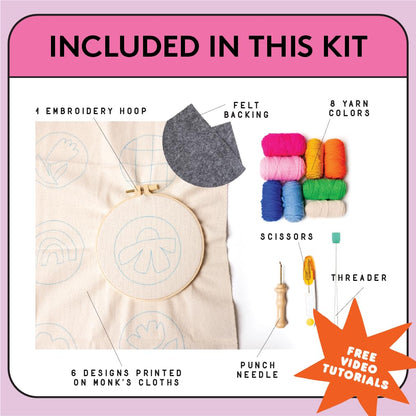 SPINNY Punch Needle Kit, Set of 6 Coasters, Includes Beginner Video Tutorials and Instructions, Beginner Punch Stitch for Adults, Mug Rug Punch Needle Kit,