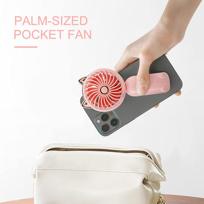 QearFun Mini Hand Held Fan, Portable Lanyard Fan with USB Rechargeable Battery, 3 Speed, 8-12 Hours, Pink & Green